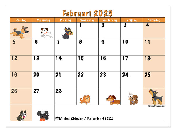 Kalender om af te drukken, februari 2023, 482ZZ