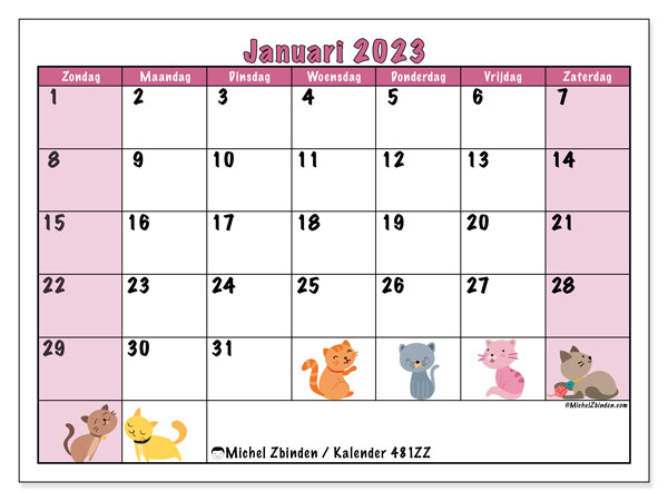 Kalender om af te drukken, januari 2023, 481ZZ
