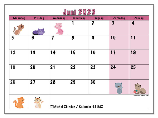 Kalender om af te drukken, juni 2023, 481MZ