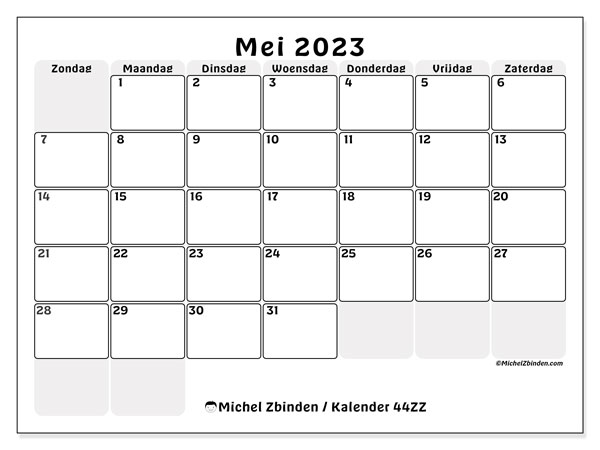 Kalender om af te drukken, mei 2023, 44ZZ