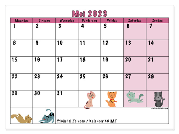 Kalender mei 2023, 481MZ. Gratis af te drukken agenda.