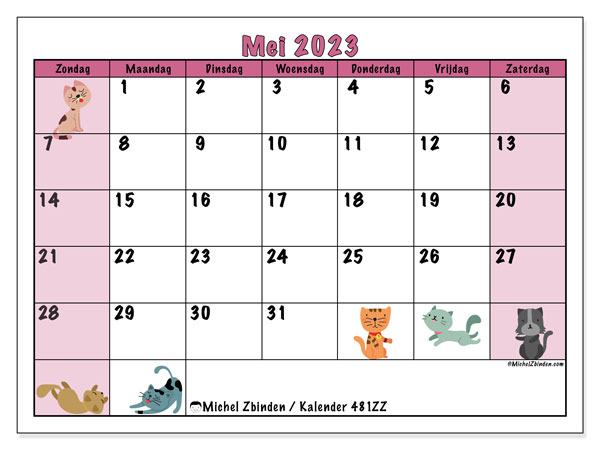 Kalender mei 2023, 481ZZ, klaar om af te drukken, gratis.