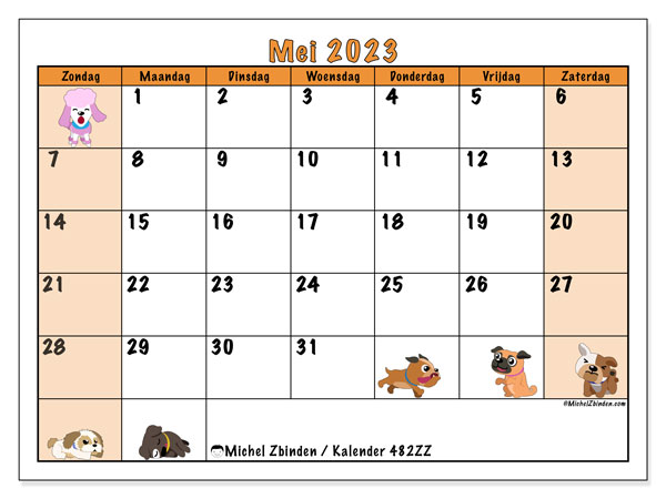 Kalender mei 2023, 482ZZ. Gratis af te drukken agenda.