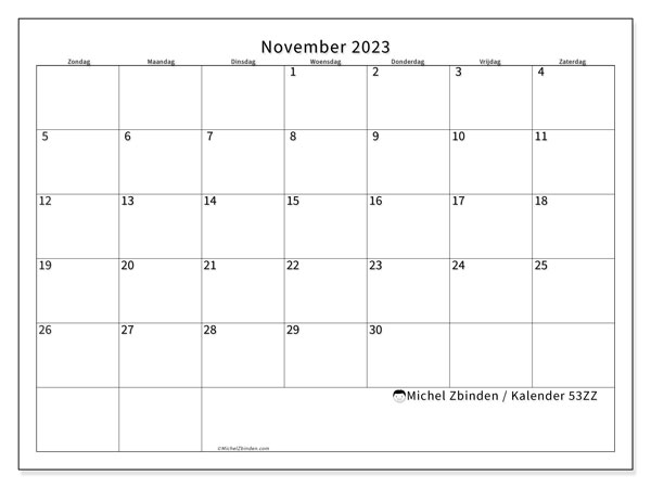 Kalender om af te drukken, november 2023, 53ZZ