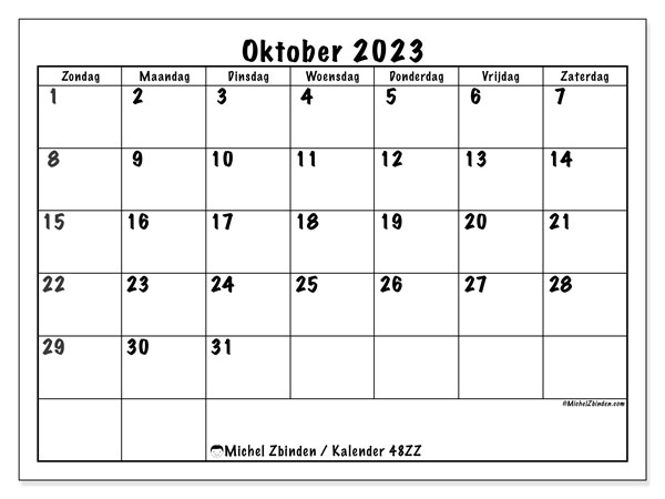 Kalender om af te drukken, oktober 2023, 48ZZ