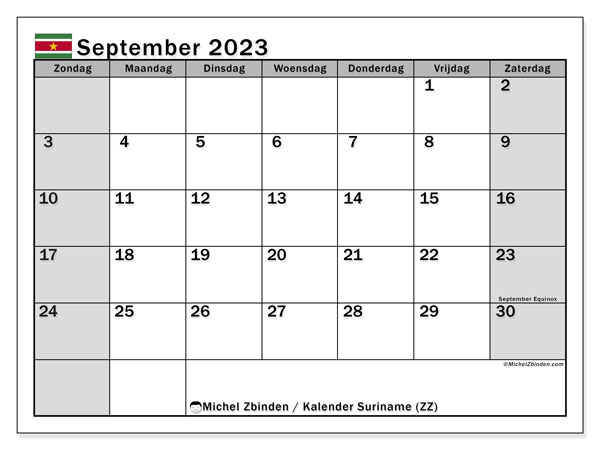 Kalender om af te drukken, september 2023, Suriname (ZZ)