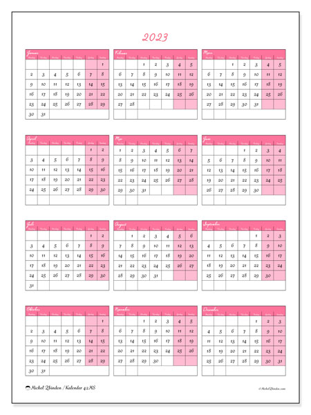 “42MS” kalender for utskrift, med helligdager. 2023 årskalender og gratis agenda for utskrift