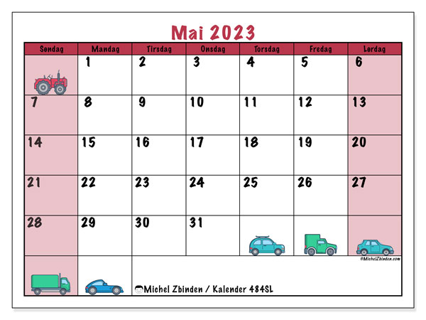 Kalender mai 2023, 484SL. Gratis kalender for utskrift.