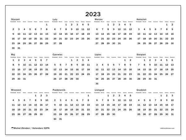Kalendarz do druku, 2023, 32PN