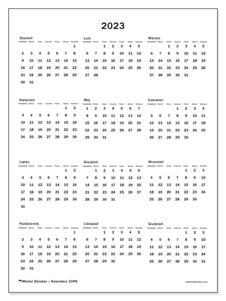 Kalendarz do druku, 2023, 33PN