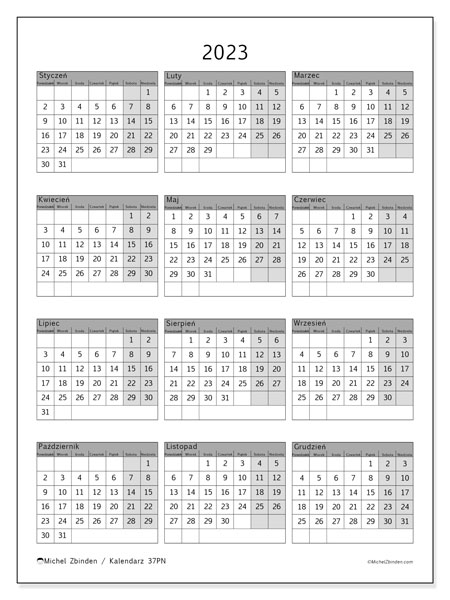 Kalendarz do druku, 2023, 37PN