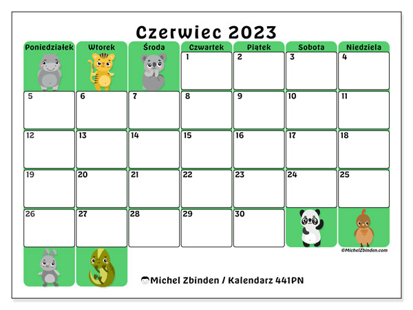 Kalendarz czerwiec 2023, 441PN. Darmowy program do druku.