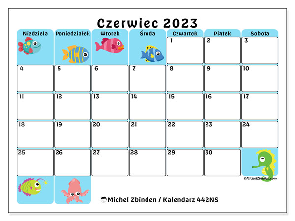 Kalendarz czerwiec 2023, 442NS. Darmowy program do druku.