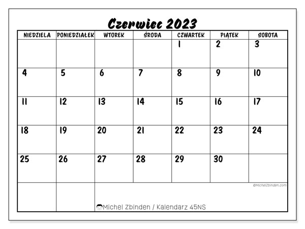 Kalendarz do druku, czerwiec 2023, 45NS