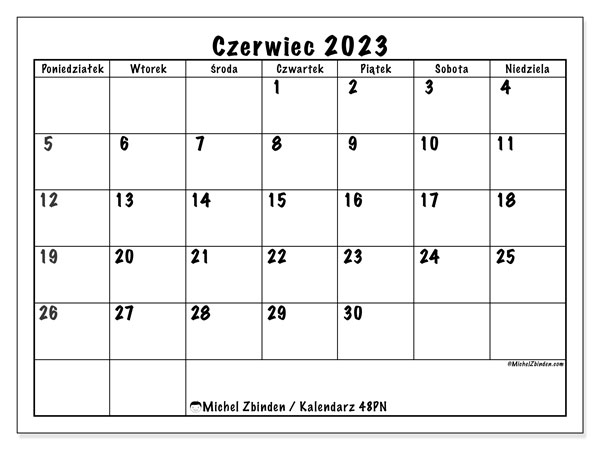 Kalendarz do druku, czerwiec 2023, 48PN