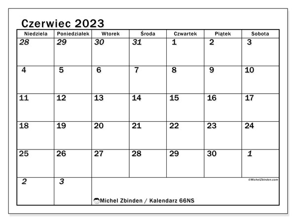Kalendarz czerwiec 2023, 501NS. Darmowy program do druku.
