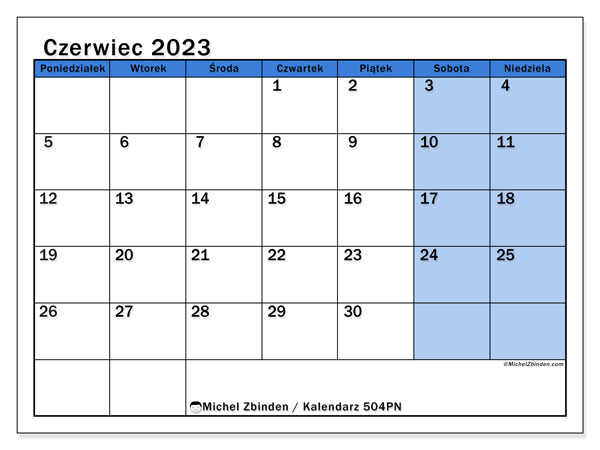 Kalendarz do druku, czerwiec 2023, 504PN