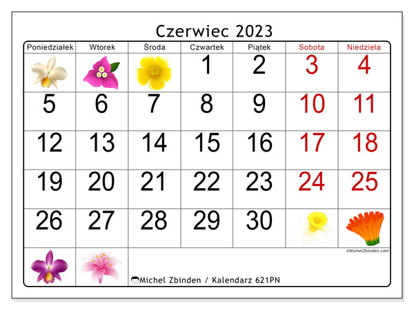 Kalendarz czerwiec 2023, 621PN. Darmowy program do druku.