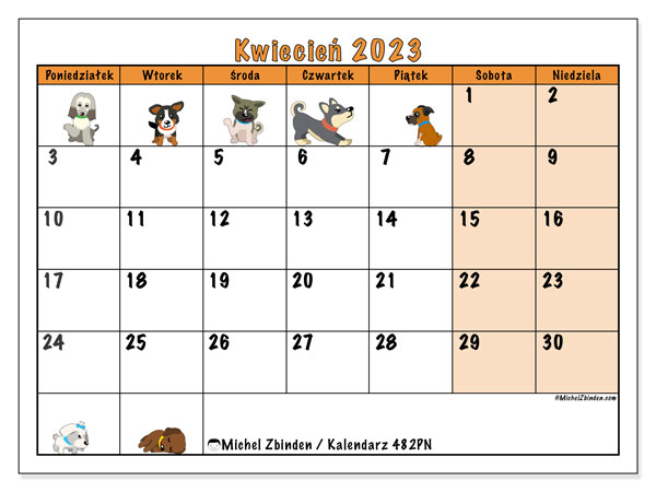 Kalendarz do druku, kwiecień 2023, 482PN