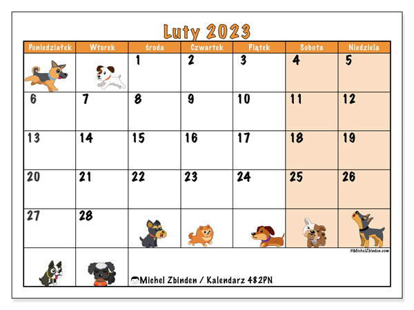 Kalendarz do druku, luty 2023, 482PN