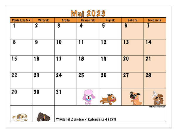 Kalendarz maj 2023, 482PN. Darmowy kalendarz do druku.