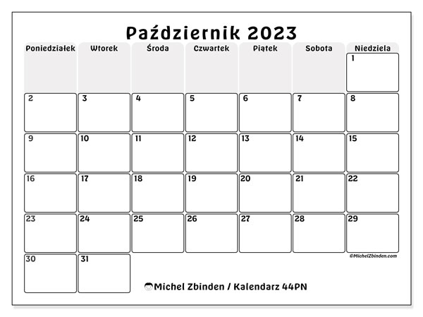 Kalendarz do druku, październik 2023, 44PN