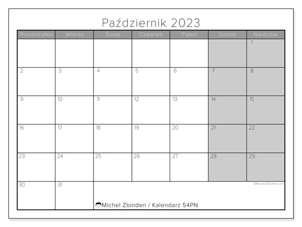 Kalendarz do druku, październik 2023, 54PN