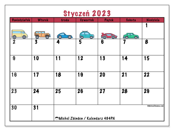 Kalendarz do druku, styczeń 2023, 484PN