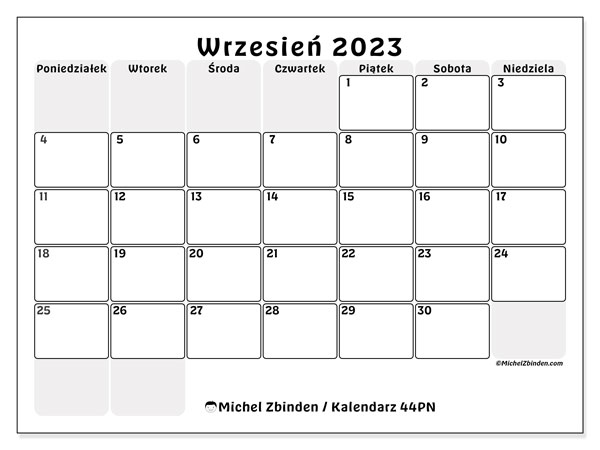 Kalendarz do druku, wrzesień 2023, 44PN