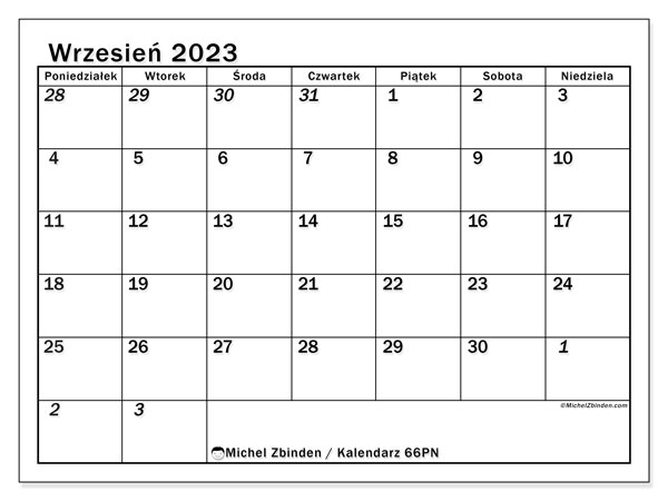 Kalendarz do druku, wrzesień 2023, 501PN