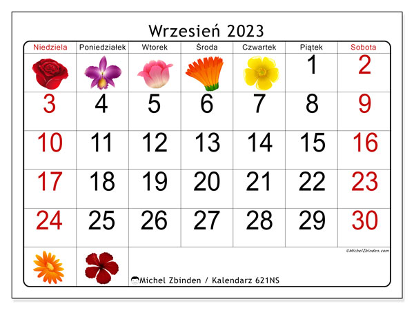 Kalendarz wrzesień 2023, 621NS. Darmowy dziennik do druku.