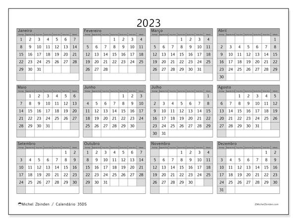 Calendário para imprimir, 2023, 35DS