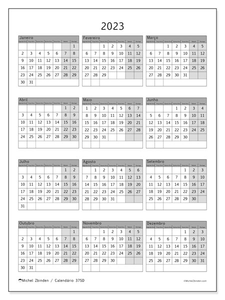 Calendário 2023 para imprimir. Calendário anual “37SD” e programa para imprimir grátis