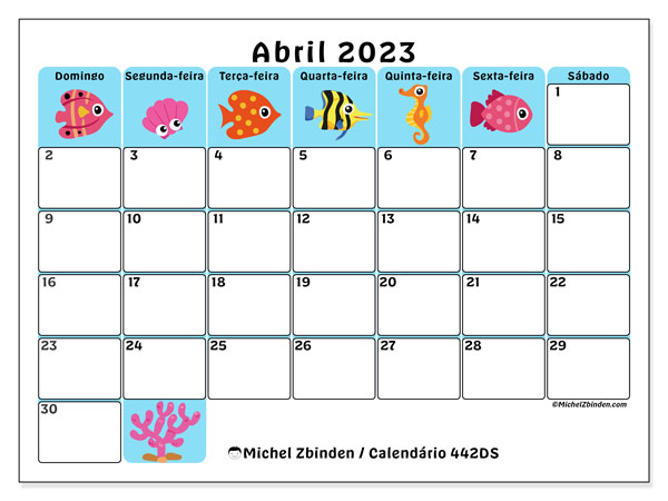 442DS, calendário de abril de 2023, para impressão, grátis.