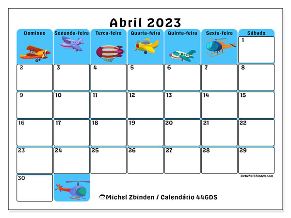 446DS, calendário de abril de 2023, para impressão, grátis.