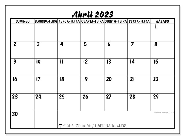 Calendário De Abril De 2023 Para Imprimir “442ds” Michel Zbinden Br 2412