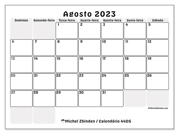 Calendário para imprimir, Agosto 2023, 44DS