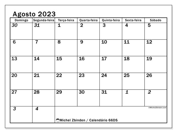 Calendário para imprimir, agosto 2023, 501DS