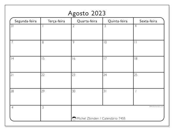 Calendário de agosto de 2023 para imprimir. Calendário mensal “74SD” e cronograma para imprimir grátis