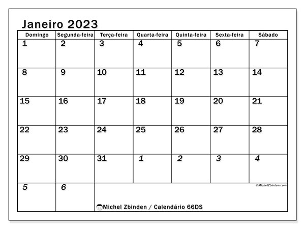 Calendário para imprimir, janeiro 2023, 501DS