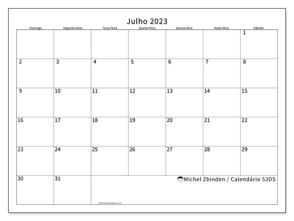 Calendário para imprimir, julho 2023, 53DS