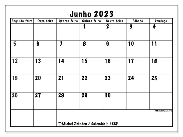 48SD, Junho de 2023 calendário, para impressão, grátis.