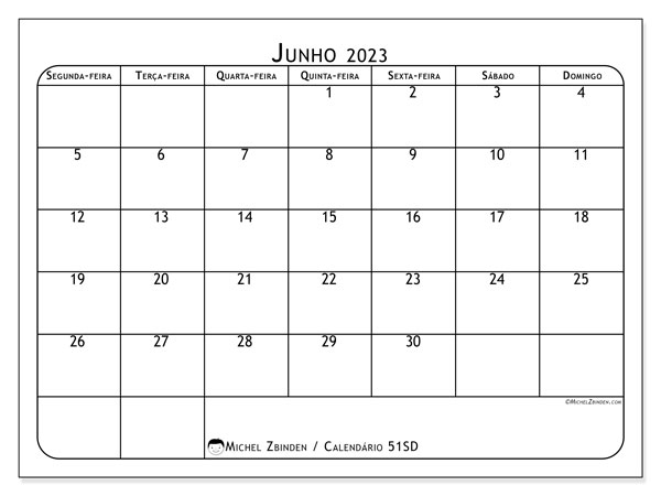 Calendário para imprimir, junho 2023, 51SD