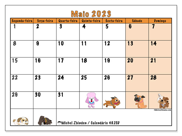 Calendário de maio de 2023 para imprimir. Calendário mensal “482SD” e programa imprimível livre