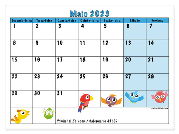 Calendário de maio de 2023 para imprimir. Calendário mensal “483SD” e agenda para imprimir grátis