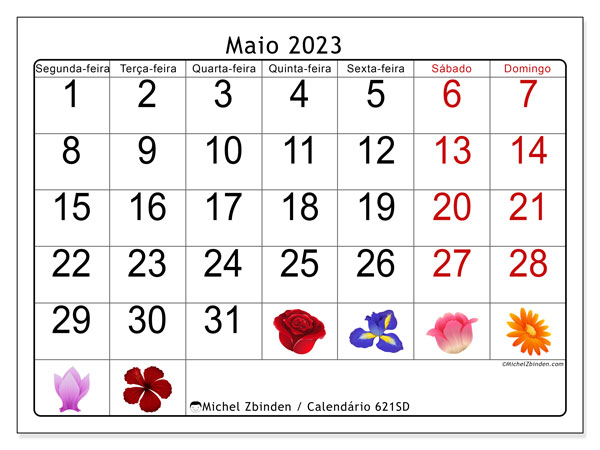 Calendário de maio de 2023 para imprimir. Calendário mensal “621SD” e horário imprimível livre