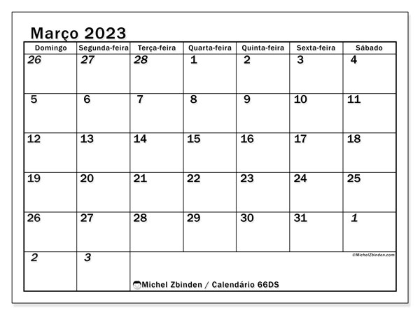 501DS, calendário de março de 2023, para impressão, grátis.