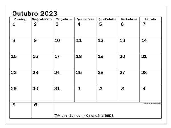 501DS, calendário de outubro de 2023, para impressão, grátis.