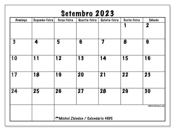 Calendário para imprimir, setembro 2023, 48DS