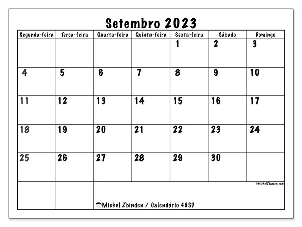 48SD, Setembro de 2023 calendário, para impressão, grátis.